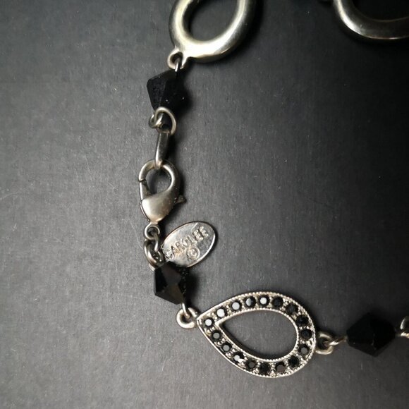 Carolee Teardrop Silver Tone Bracelet with Small Black Faux Stones/Beads - Picture 2 of 2